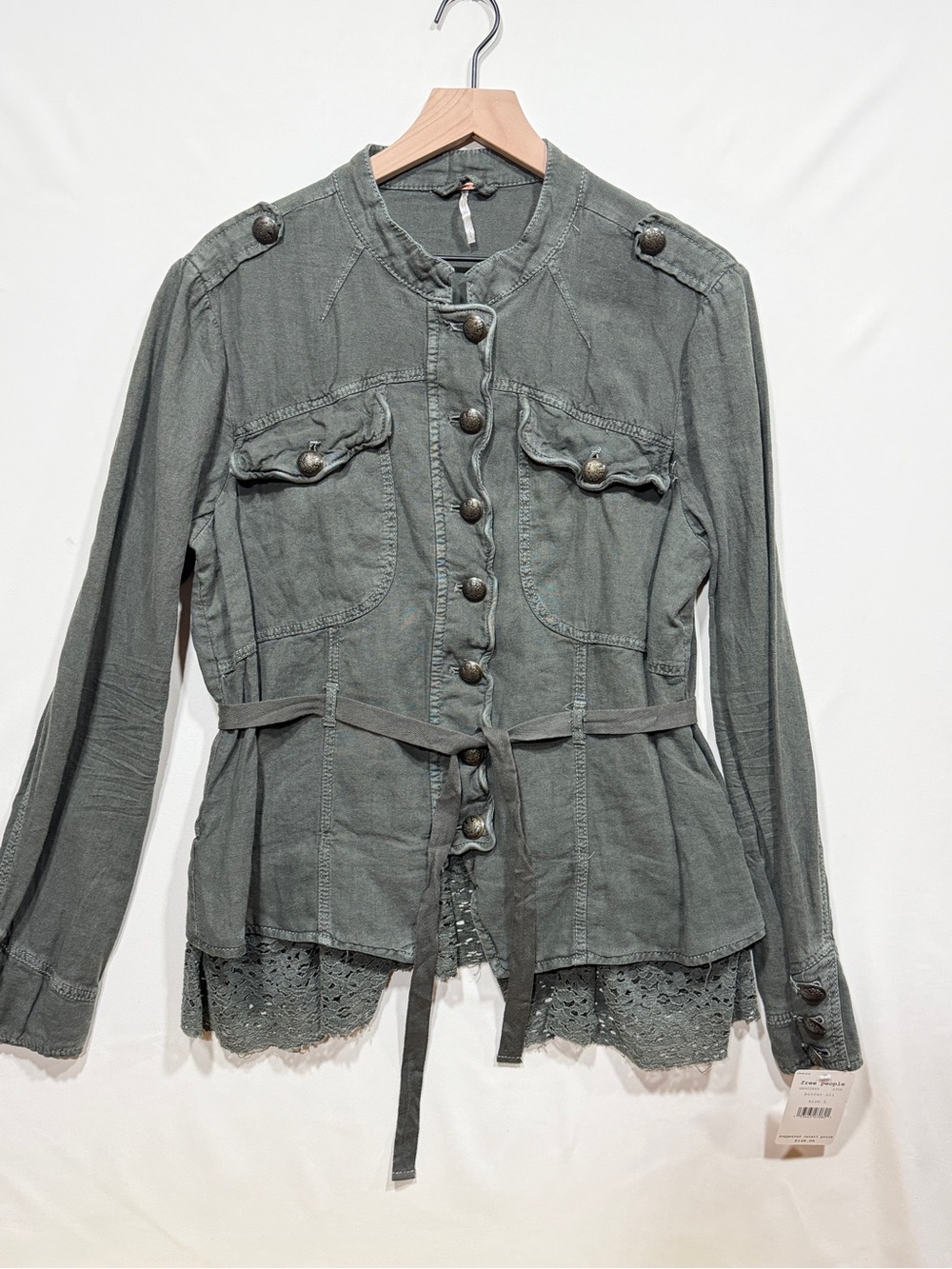 Free People Bitter Oli Utility Jacket Gray Lace Trim NWT L
